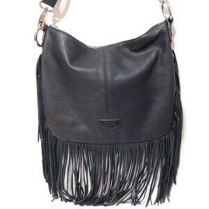 Aimee Kestenberg Black Leather Fringe Biker Hippie Boho Western Crossbody Bag